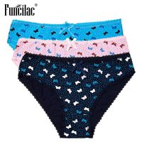 3 Pcs/set Womens Panties Cotton Ladies Underwear Sexy Lace Briefs Butterfly Print Striped Plus Size Lingerie M-XXL FUNCILAC