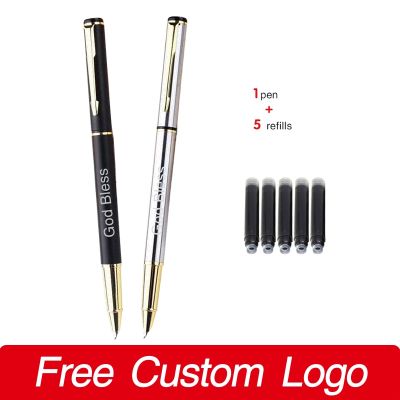 1 Pen 5 Ink Sacs Custom LOGO Metal Pen Student Calligraphy Pens Personalized Gift Ballpoint School Stationery Office Supplies