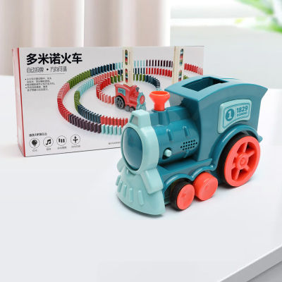 Kids Electric Domino Train Car Toy Sound Light Automatic Laying Domino Brick Macaron Color Blocks Board Game Education DIY Toys