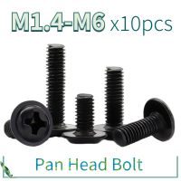 10pcs/lot M1.4-M6 Black Pan Head Screws with Washer and Pad DIN967 Fixed Motherboard Screws PWM Style