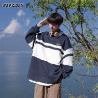 SUPEEON丨เสื้อโปโลแขนยาวแบบอเมริกันวินเทจเสื้อสเวตเตอร์มีปกคอลำลองแบบคู่หลวม