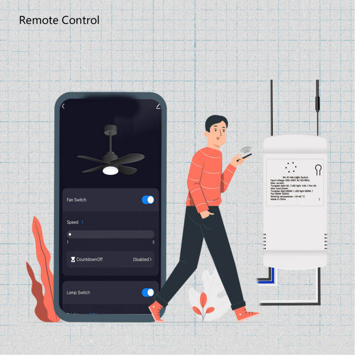 สวิตช์ไฟพัดลมเครื่องควบคุมความเร็วควบคุมด้วยแอพสำหรับห้องนอนพัดลมอัจฉริยะ