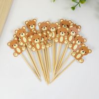 20pcs Cartoon Bear Disposable Bamboo Buffet Food Picks Cake Dessert Fruit Salad Forks Wedding Birthday Party Cocktail Toothpicks