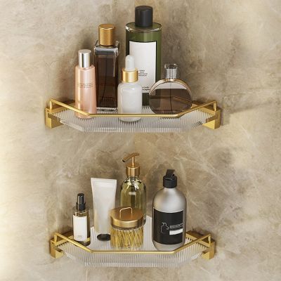 Bathroom Shelves Gold Shower Corner Shelf Punch-Free Wall Mounted Floating Storage Rack Bathroom Organizer with Towel Rack