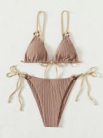 Spoondrift Rib Texture Triangle String Bikini Set for Women Sexy Thong Micro Bathing Suit Swimsuit 2022 Cute Biquini Swimwear