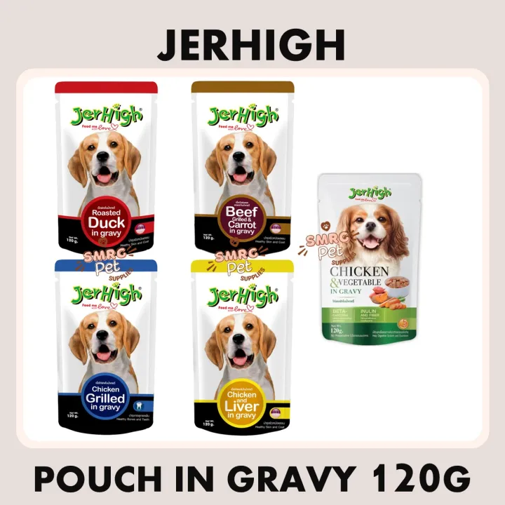 Jerhigh Dog Food Pouch in Gravy Dog Wet Food 120g Roasted Duck, Grilled Chicken, Grilled Chicken