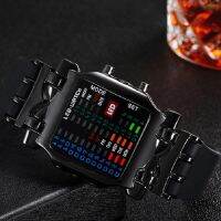 （Bar watchband）2023นาฬิกาไบนารีสำหรับผู้ชาย,นาฬิกาสปอร์ตลำลองหน้าปัดสี่เหลี่ยมวันที่ส่องสว่างสายรัดพลาสติก LED Jam Tangan Digital ผู้ชายนาฬิกาผู้ชาย