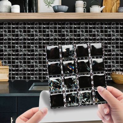 10pc Vintage Waterproof Tile Stickers Mosaic Crystal Tile Self- Adhesive Kitchen Wall Stickers For Bathroom Home Sticker Decor