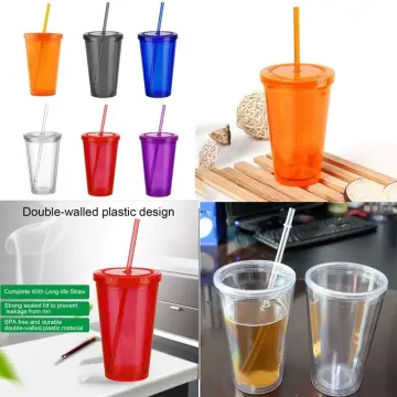 Smoothie Plastic Drink Cup Iced Straw Liquid Beaker Lid 500ml Coffee Juice