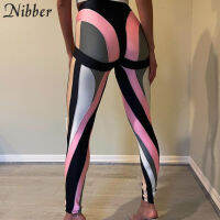 Nibber นีออนสีปิดกั้นผู้หญิง Leggings เอวสูงยืดผอมลายกางเกงออกกำลังกายการแข่งขันหญิง Streetwear บางร้อน Deal...