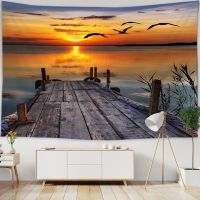 【CW】℗  Beach Landscape Tapestry Wall Hanging Large Printed Scenery Dorm Room Decoration