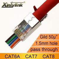 xintylink new CAT8 CAT7 CAT6A rj45 connector 50U ethernet cable plug network SFTP FTP STP shielded jack pass through 1.5mm hole Cables