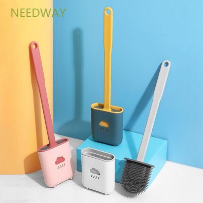 ✈❧ NEEDWAY Flat Head Toilet Brush Flexible Bristles Toilet Bowl Cleaner Brush With Plastic Holder Wall-Mounted Non-Slip Silicone Deep Cleaning Creative Durable Bathroom Accessories/Multicolor