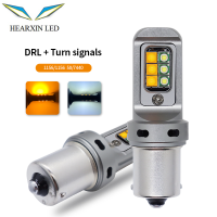 1ชุด LED รถ DRL เปิดไฟสัญญาณ2 In 1 BA15S BAU15S PY21W Canbus 3535 T20 7440 W21w Dual สี12SMD สีขาว Amber 12V