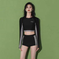 Swimsuit Womens Sports Split Long Sleeve Two-Piece Suit Korean Style Simple Conservatively Thin Open Navel Swimsuit Hot Spring Wholesale