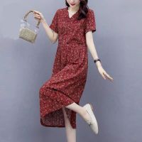 Summer mother large size loose fashion thin short sleeved dress middle-aged and elderly foreign style reduced age floral long skirt children 2022