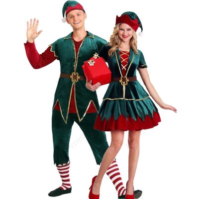 [Cos imitation] ชุดคริสต์มาสผู้ใหญ่คู่ชุดคริสต์มาสคริสต์มาสซานตาคลอสคอสเพลย์ X Mas Elf เครื่องแต่งกายเสื้อผ้าปีใหม่ชุดแฟนซี