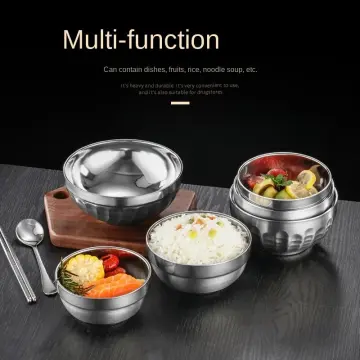 Stainless Steel Bowls Double-walled Insulated Snack Soup Rice Multipurpose  and Easy To Clean Stainless Steel Double Wall Insulated Round Rice Soup