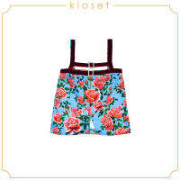 Kloset Rose Print Strap Top(PF20-T003 ) เสื้อแฟชั่น เสื้อสายเดี่ยว เสื้อผ้าแฟชั่น เสื้อครอป เสื้อผ้าพิมพ์