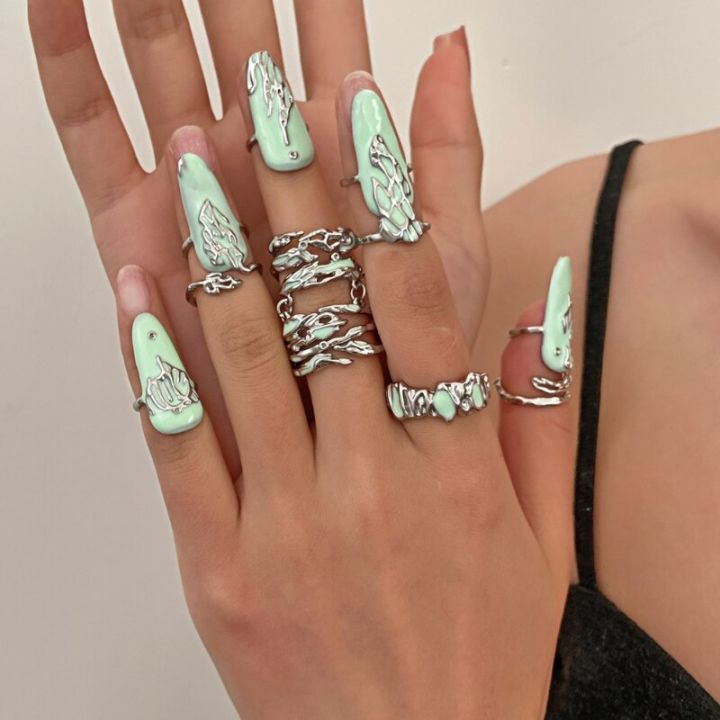 wanzhi-2023แฟชั่นใหม่7นิ้วแหวนประดับนิ้วชิ้น-เซ็ตในการขายแหวนเชื่อมทำเล็บชุบเงินสำหรับผู้หญิงเครื่องประดับปาร์ตี้เทรนด์