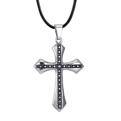 JDY6H Mens Jewellery Stainless Steel Cross Jesus Pendant Necklace Men Black Zircon Religious Jewelry Birthday Party Hip Hop Jewelry