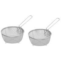 2Pcs Stainless Steel Fry Baskets Hot Oil Frying Fried Basket with Single Handle Mesh Noodle Dumplings Food Colander