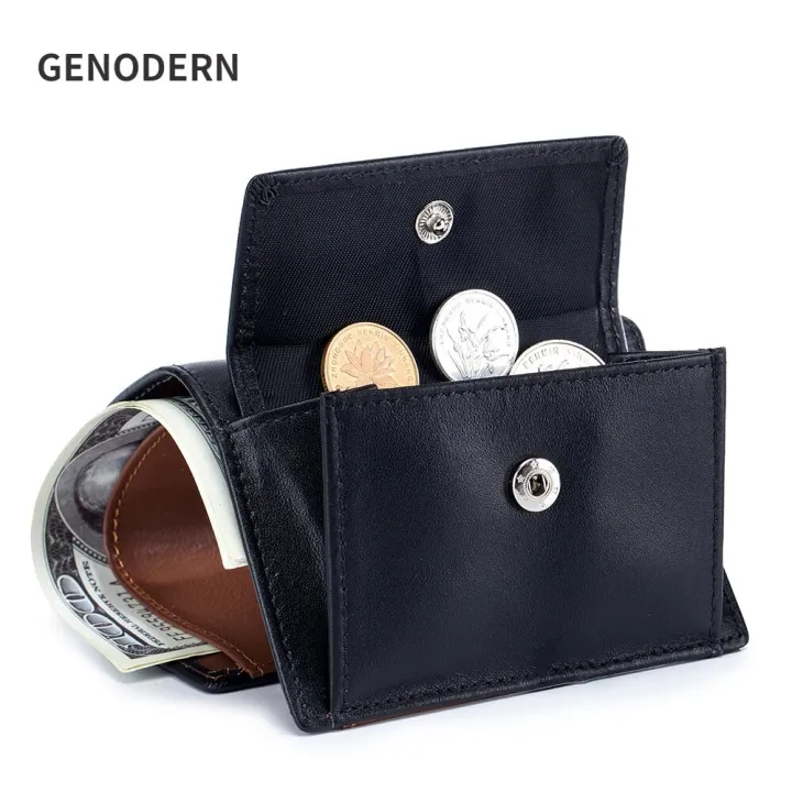 GENODERN Rfid Genuine Leather Short Wallet for Men Japanese Style Men's