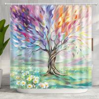 【hot】○♈◈  Painting Colored Seasons Shower Curtain for with Hooks Polyester Fabric Washable Curtains Sets