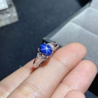 Starlight Sapphire Ring, Classic 925 Pure Silver Star Line Beautiful Mail Packing