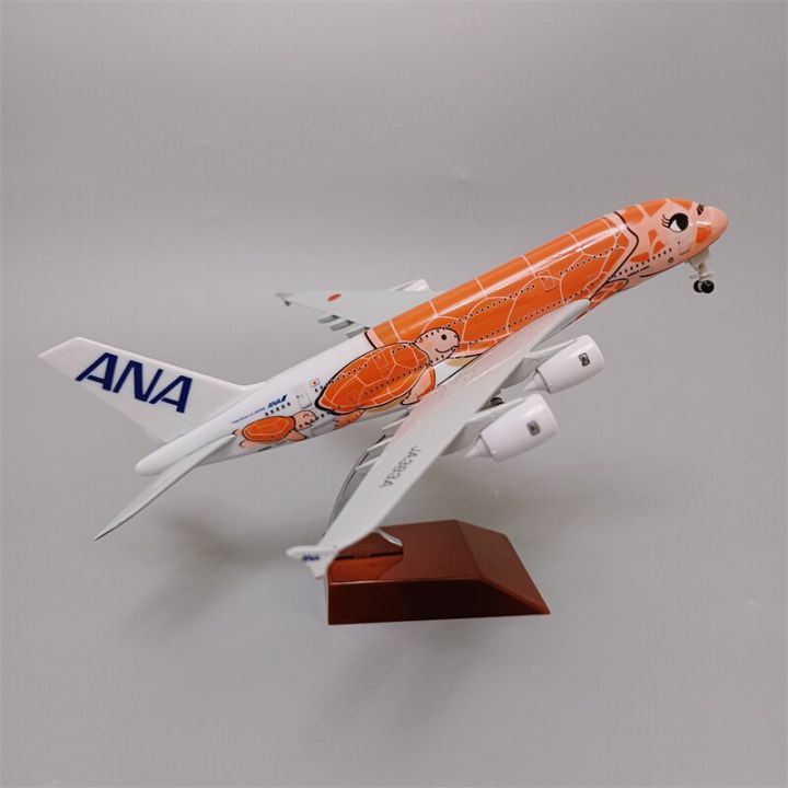 18-20cm-alloy-metal-japan-air-ana-airbus-a380-cartoon-sea-turtle-airlines-orange-diecast-airplane-model-plane-aircraft-w-wheels
