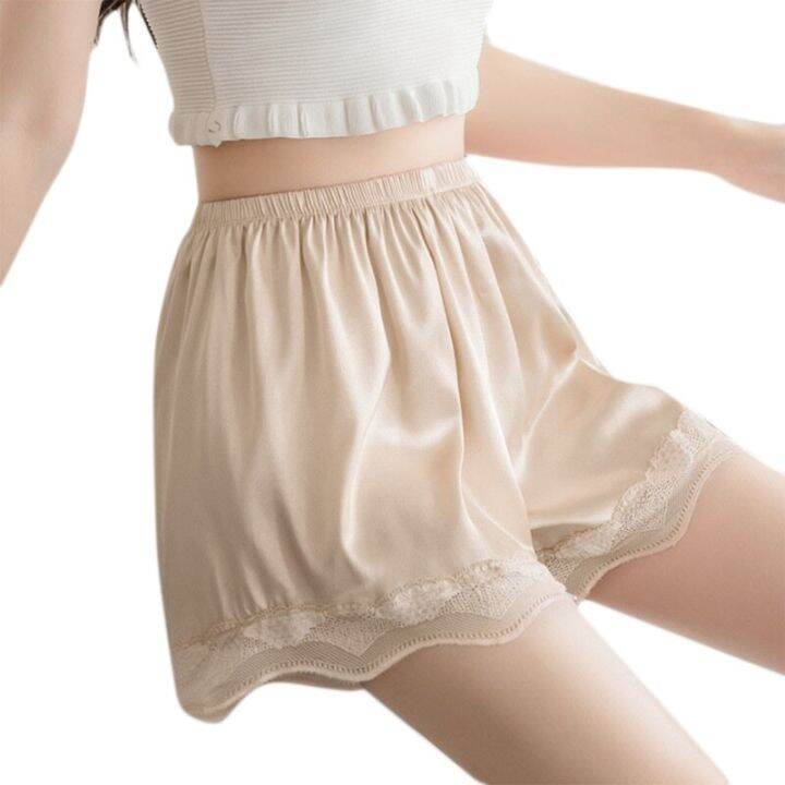 women-cute-lace-shorts-loose-solid-stretchy-underwear-shorts-safety-pants-loose-anti-glare-under-skirts-mid-thigh-shorts