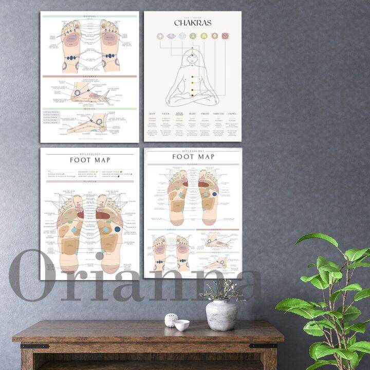 Detailed Reflexology Foot Map Chart for Therapy Room Decor