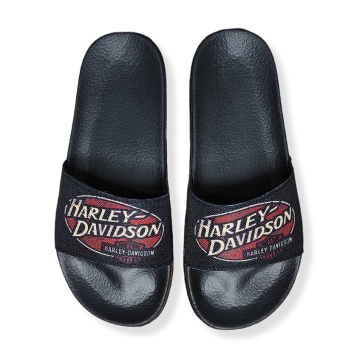 Harley Davidson Cosgrove Flame Leather Slippers in Black for Men | Lyst