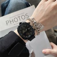 High-end personalized fashionable Korean style domineering black silicone strap watch with calendar mens and womens quartz watch