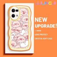 Jlingji เคสสำหรับ OPPO Reno 7 4G Reno 8 4G F21 Pro ลายการ์ตูนหมูซนสีชมพูลายคลื่นเคสโทรศัพท์แบบขอบซิลิโคนน้ำเนื้อนิ่มดั้งเดิมเคสคลุมทั้งหมดตัวปกป้องกล้องถ่ายรูปเลนส์กรอบหลังเคสนิ่ม