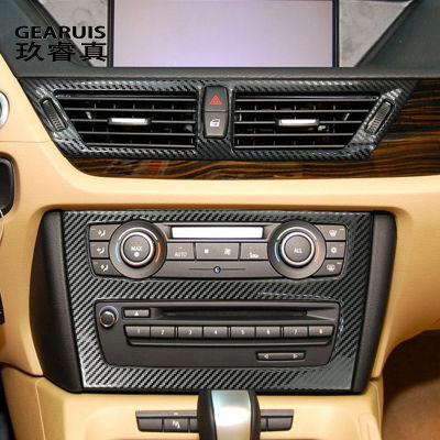 รถจัดแต่งทรงผมซีดีแผงเต้าเสียบเครื่องปรับอากาศปุ่มสวิทช์กรอบปกสติ๊กเกอร์สำหรับ BMW X1 E84 2010-2015ภายในคาร์บอนไฟเบอร์