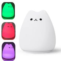 ⊙☑☍ 7 colors Nightlight LED lamps Indoor Mini Cute Cartoon Cat Pat Soft Silicone Bedside Lights For Household Kids Toy Room Lamp