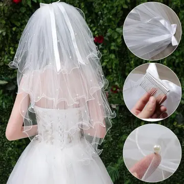 Short Tulle Wedding Two Layer White Ivory Bridal Veil with Comb Ivory
