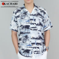 KACHARI “Lighthouse and Sailboat” (สีดำ) พร้อมส่งฟรี เสื้อฮาวาย เสื้อสงกรานต์ ผ้าเรยอน