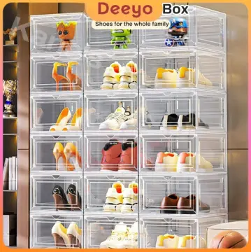 Plastic Shoes Storage Box With Magnetic, Transparent Foldable