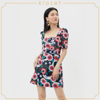 Kloset Alien Flower Mini Dress (AW20-D003) เสื้อผ้าแฟชั่น เสื้อผ้าผู้หญิง เดรสแฟชั่น เดรสผ้าพิมพ์ เดรสสั้น