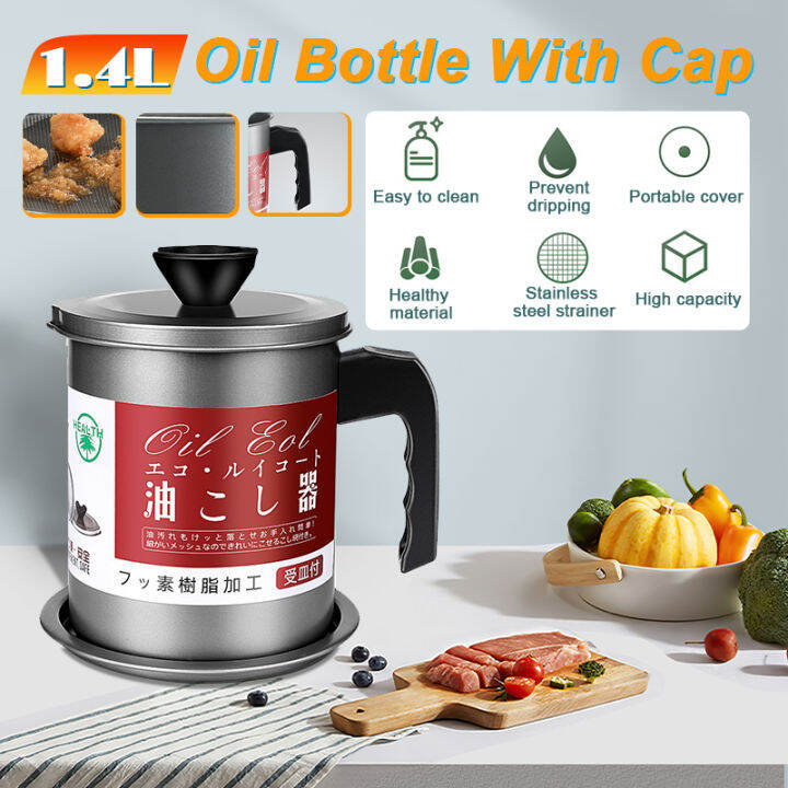 Oil Strainer Pot Stainless Steel Filter Mesh Household with Lid Oil