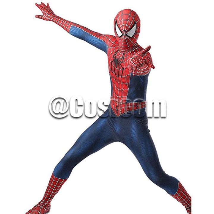 tobey-maguire-spiderman-คอสเพลย์ซูเปอร์ฮีโร่สีดำ-แดง-raimi-ชุดเสื้อผ้า-zentai-เสื้อผ้าสำหรับผู้ใหญ่ฮาโลวีน-เด็ก