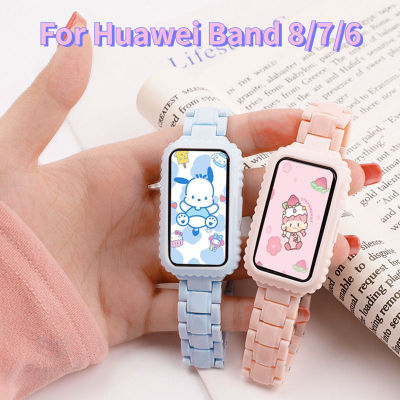 สายรัดยางเรซินหลากสีสำหรับสาย Huawei 8 7 6ลูกปัด3เม็ดนาฬิกาอัจฉริยะ Huawei Band7 Band8 6สายข้อมือสำหรับเปลี่ยนอุปกรณ์สายรัดข้อมือ