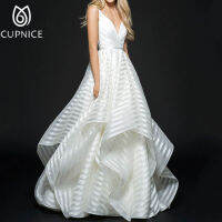 2021CUPNICE Sexy Hollow Out Backless Women Beautiful and Light Luxury Wedding Dress V-neck Spaghetti Strap Ball Gown Wedding Dress