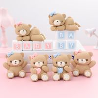 1set Pink Blue Bear Doll Cake Topper Boy Girl First Birthday Party Cake Decor Balls Insert Baby Shower Decoration DIY Supplies