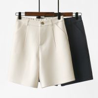 Thin Beige Suit Shorts Womens Summer 2023 New High Waist Loose Wide Legs Straight Office Ladies Cropped Shorts Woman