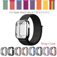 สายผ้าไนลอน + สายเคสสำหรับ Apple Watch 49มม. 45 44มม. 40มม. 41มม. 42 38มม. สร้อยข้อมือ Correa สำหรับ I Watch Series 7 8 6 SE Ultra 5 4 3 2 1เคส TPU