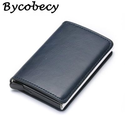 Bycobecy Customized Name Wallet For Men RFID Credit Card Holder Case Aluminium Alloy Credit Card Holder Case PU Leather Purse Card Holders