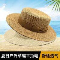 【Hot Sale】 hat womens summer outdoor flat-top bowknot seaside sunscreen beach straw breathable sun